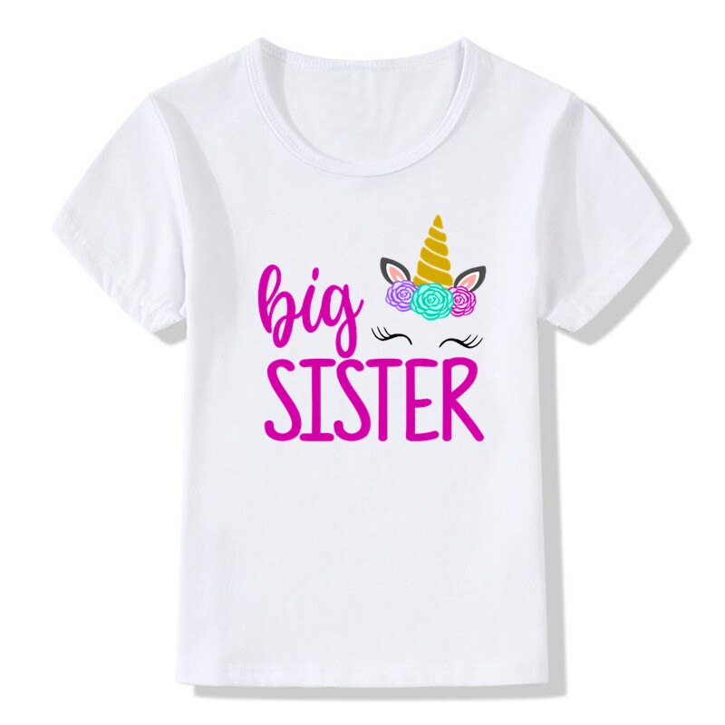T-shirt manches courtes pour enfants, humoristique, licorne, grande/petite sœur, tenues assorties, vêtements pour enfants