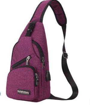 UOSC Anti Theft Chest Bag Men School Summer Short Trip Male Shoulder Bags USB Charging Crossbody Bags Messengers Bag: Purple
