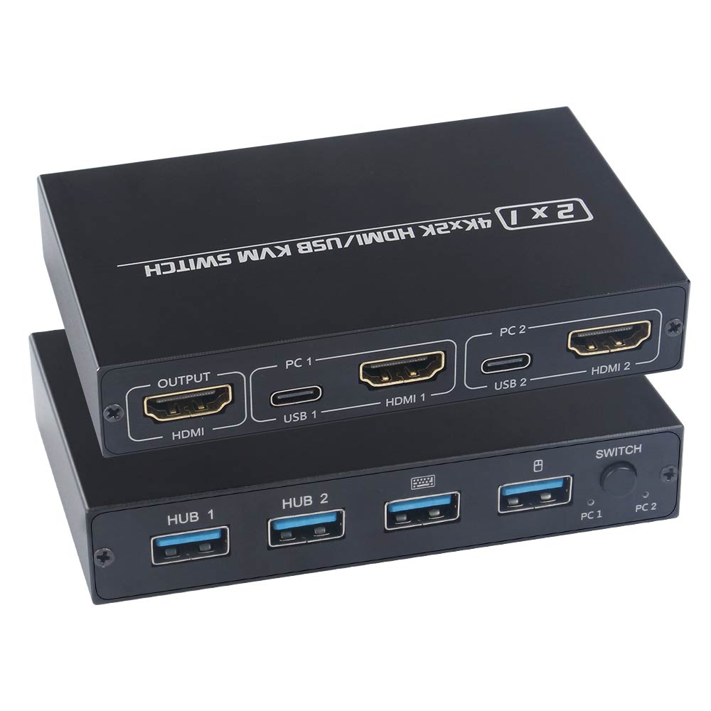4K Kvm Switch Hdmi-Compatibel 2 Poort Doos Usb Voor Gedeelde Monitor Toetsenbord En Muis Adaptieve Edid/hdcp Printer Plug En Play