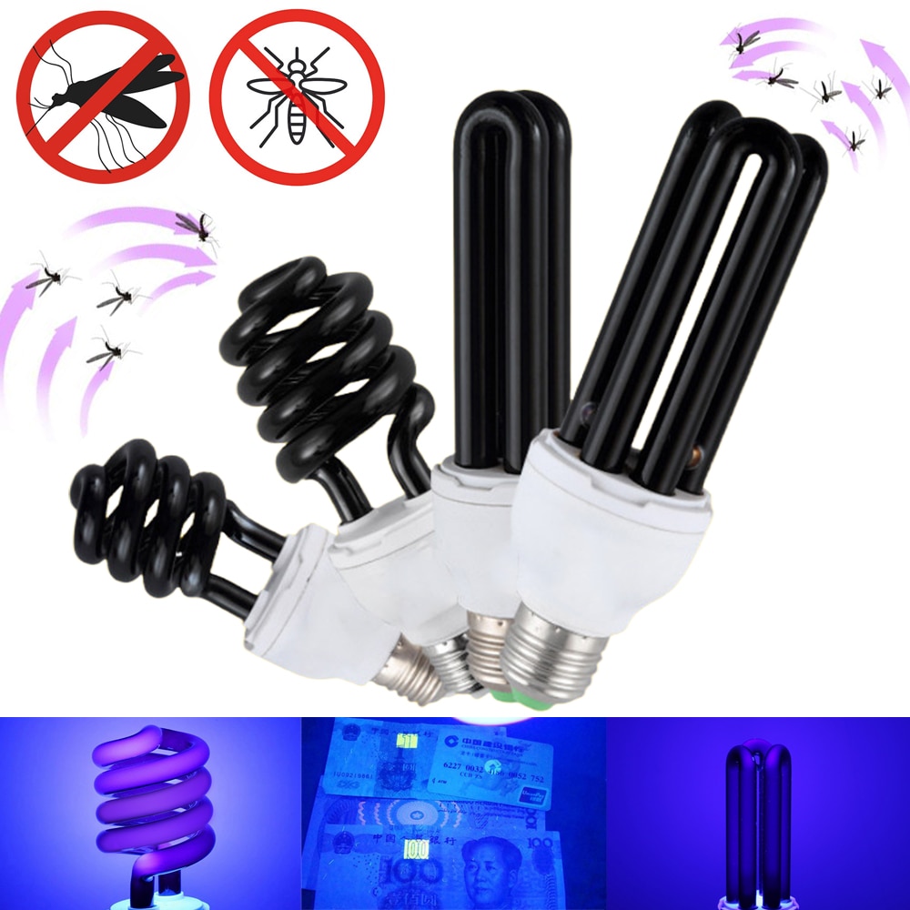 Bombillas UV negras de 13W-40W, luz ultravioleta E27, 220V, 12V, espiral BLB CFL, lámpara insecticida, luz fluorescente