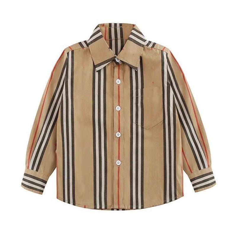 Chemise à rayures pour garçons, Style, col rabattu, manches longues, vêtement en pur coton pour enfants,