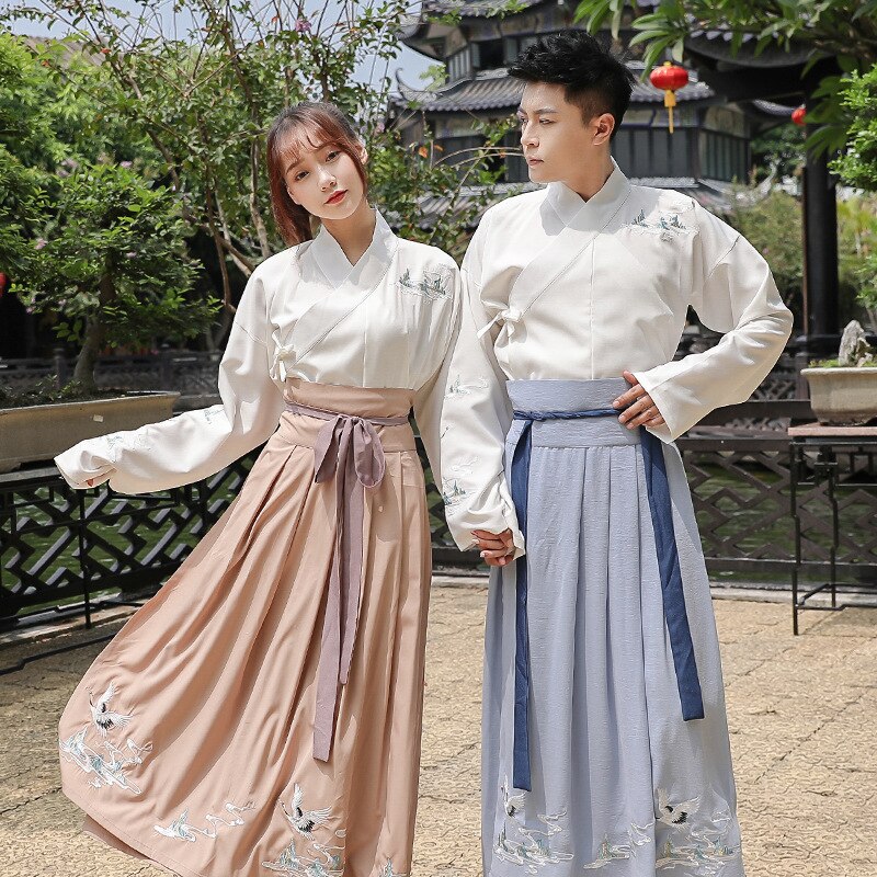 Traditionele Dans Kostuums Hanfu Vrouwen Mannen Crane Borduren Prestaties Kleding Folk Fee Jurk Festival Rave Outfit DC3163