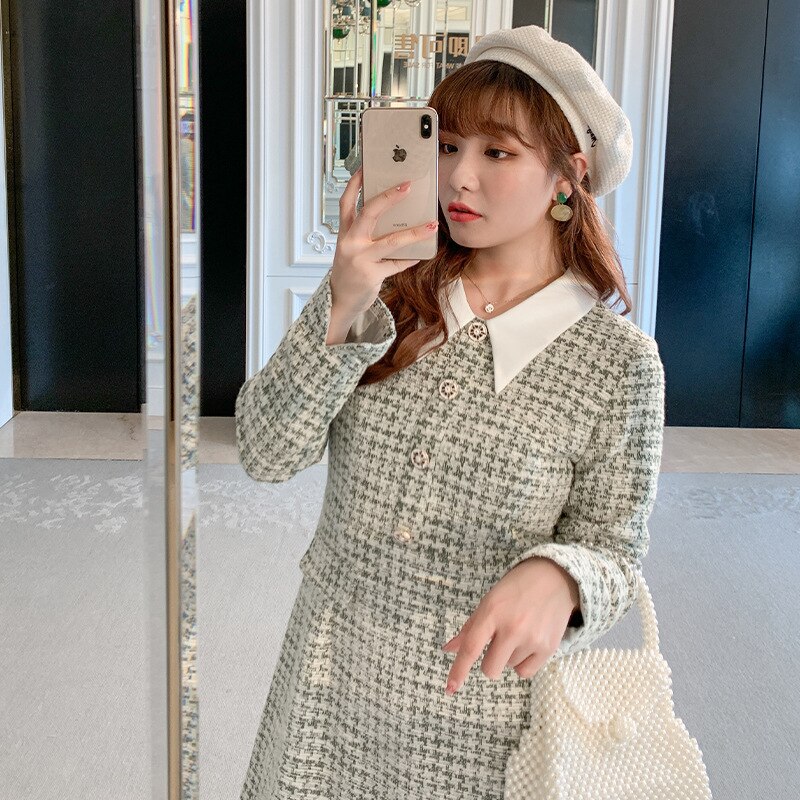 Syksy kevät talvi mekko retrotyylinen pitkähihainen neulemekko xl  to 4xl plus kokoa minijuhlamekot naisten kylpytakit  ta9873