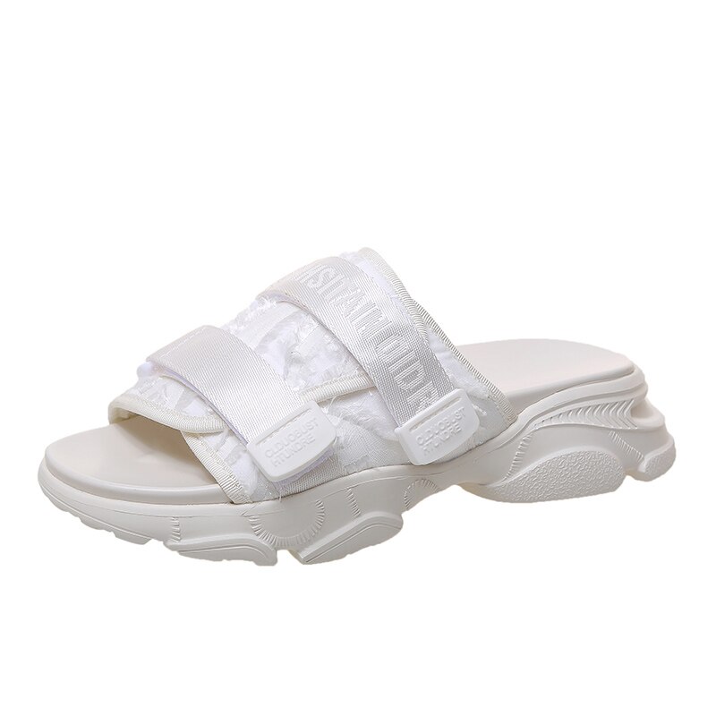 Adboov bas tofflor kvinnor plattformsrutschbanor chunky slipper flip flops skor kvinna: Vit / 36