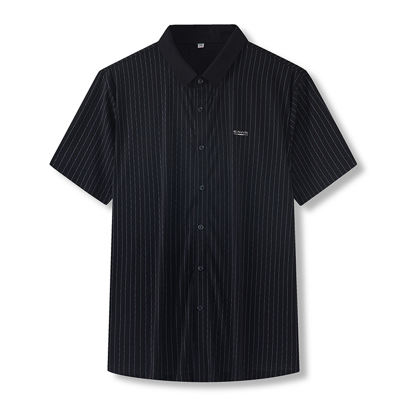 Oversized 5XL 6XL 7XL 8XL Men Summer Striped Shirts 22022 Arrivals Men Casual Loose Fat Short Sleeve Button Up Shirt: Black / 8XL