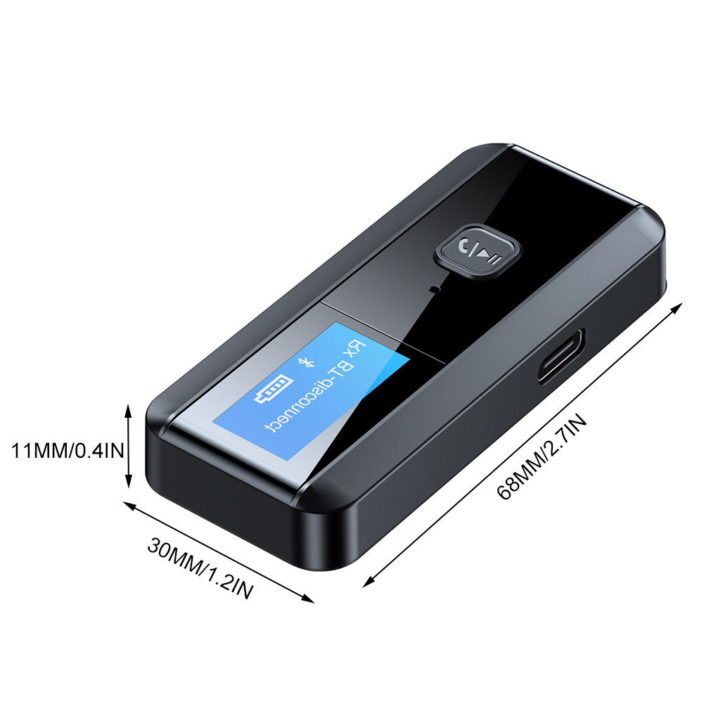 2-in-1 Home Low Latency Transmitter Receiver LED Display USB Music Mobile Phone Battery Powered Black Wireless Adapter