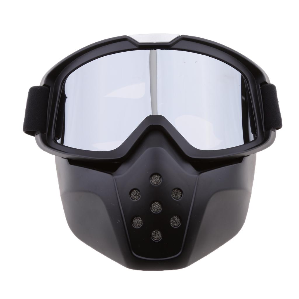 Adult Motorcycle Dirt Bike Street Bike ATV&amp;UTV Cruiser Adventure Touring Snowmobile Detachable Goggles Mask Sillver