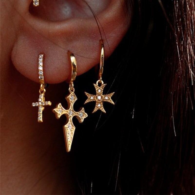 925 Orecchino D'argento di Modo di Zircon Croce Geometria Breve Orecchino di Goccia dell'orecchio osso Fibbia Selvaggio Tendenza Della Ragazza del Ragazzo Orecchio Argento jewe
