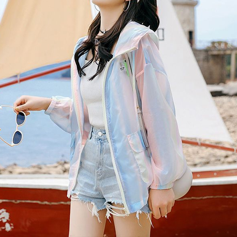 2023 Lente Zomer Capuchon Rits Lange Mouw Dunne Stijl Zonnebrandcrème Kleding Vrouwen Zakken Mode Losse Koreaanse Stijl Jas