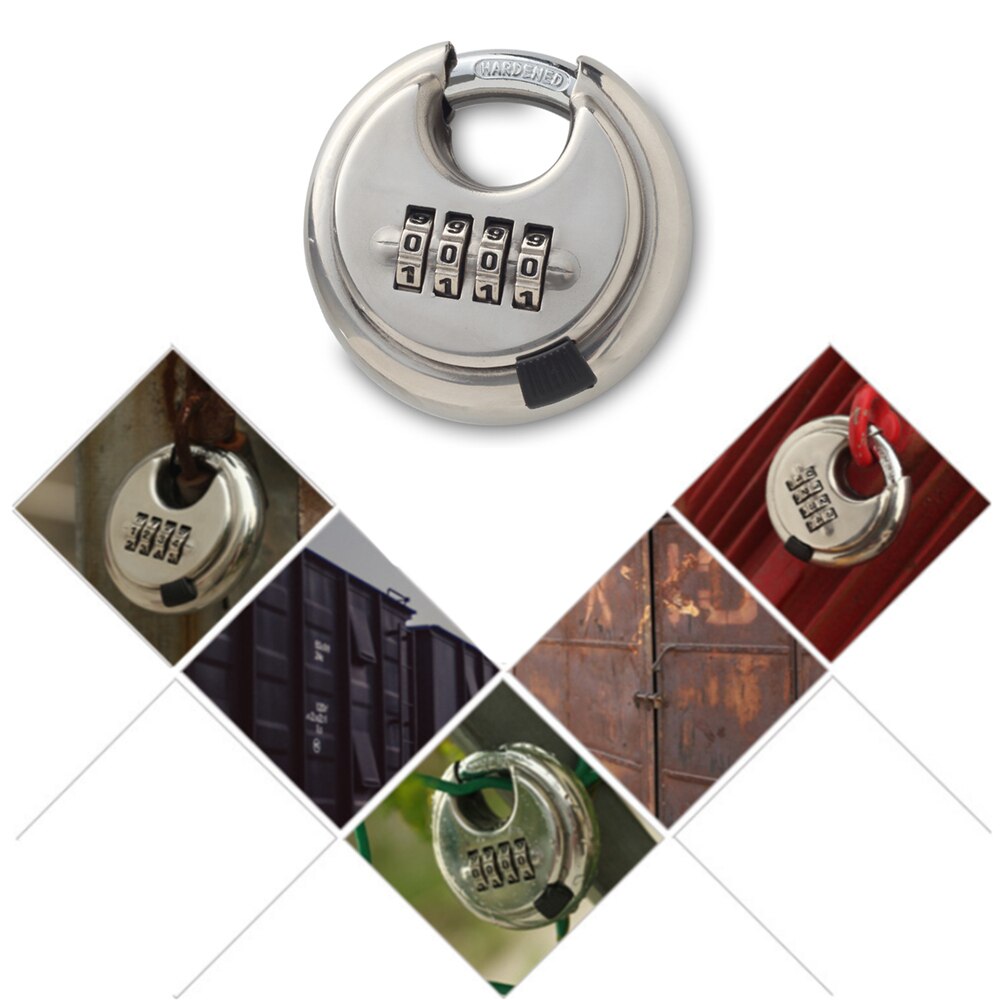 Large 4-Position Combination disc Padlock Stainless Steel Warehouse Outdoor Padlock Discus Lock with Hardened Steel Shackle
