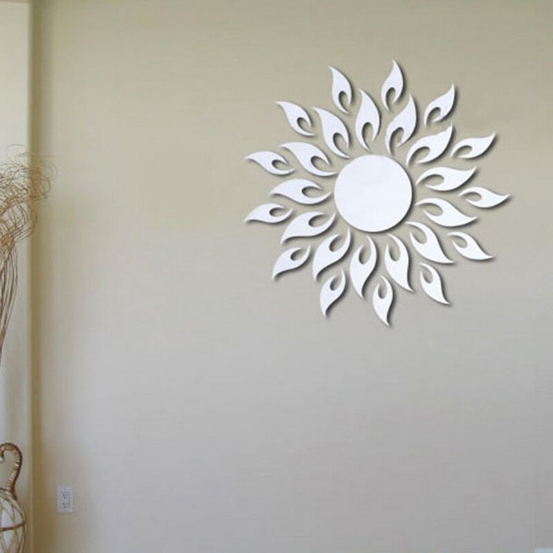 Solsikke spejl wallstickers diy sølv reflekterende klistermærke værelse dekoration aftagelig wall sticker hjem stue kunst indretning