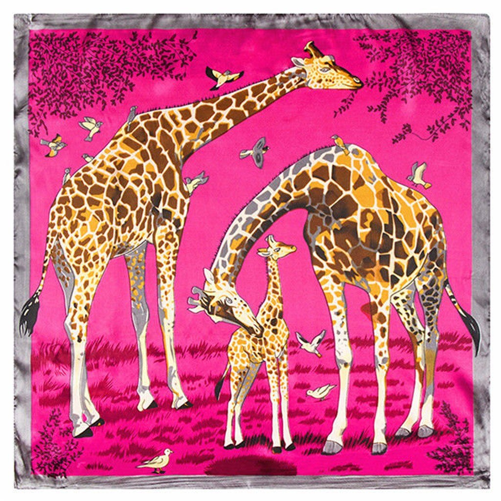 60X60Cm Groot Formaat Vierkante Zijden Bandana Womens Twill Giraffe Sjaal Animal Print Grote Bandana # Y: Hot Pink 