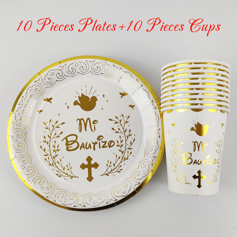 Assiettes en papier espagnol Mi Bautizo de 7 pouces et tasse de 250ml, articles de décoration de fête de baptême pour enfants d'espagne, 20 pièces