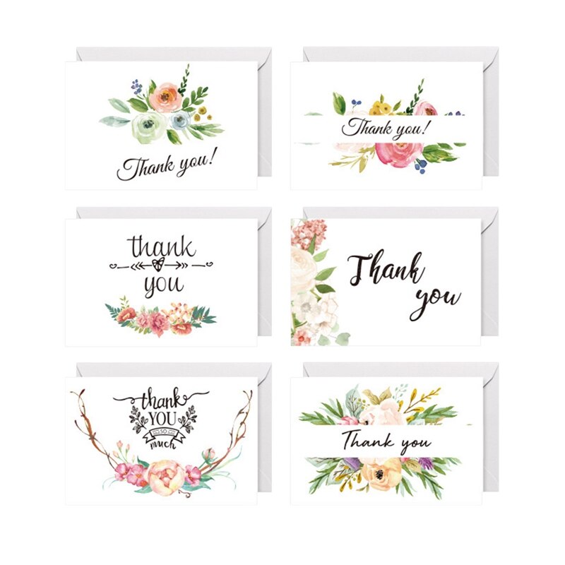6 Pattern/set Thank You Cards Paper Thanks Greeting Card Appreciation Cards With Envelopes Message Card: H01