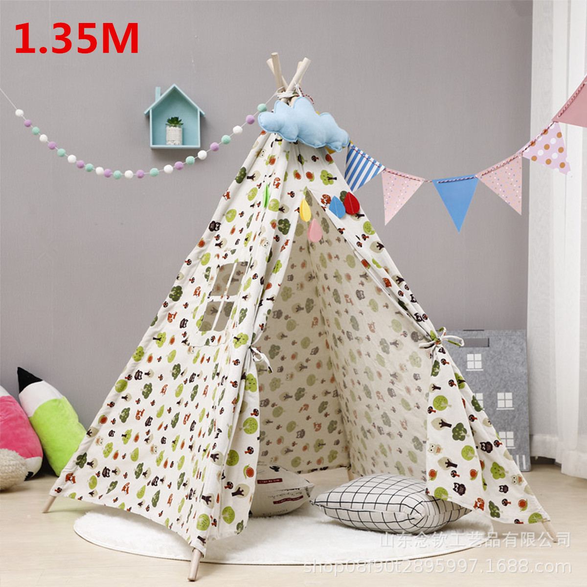 160/135cm Tipi trójkąt KidsTent Tipi płótno śpiąca kopuła bawić się-namiot Tipi dom wigwam pokój namiot dla dzieci gra-Dom: 1.35M