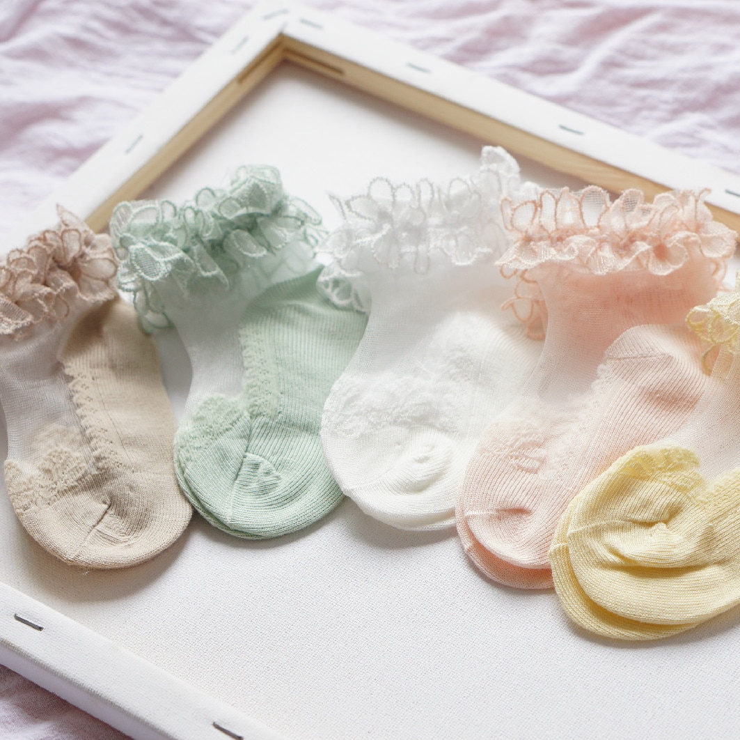 Kindersokken lente zomer meisjes kant geplooide effen enkel mesh sokken prinses baby tutu sokken losse mond sokken lange warmers