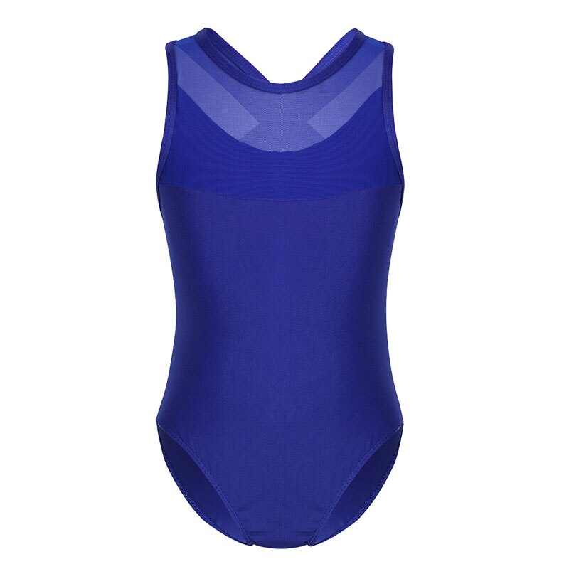 iiniim Kids Girls Ballet Body Leotard Mesh Splice Criss-cross Cutout Back Ballet Gymnastics Leotard Dancewear: Blue / 6