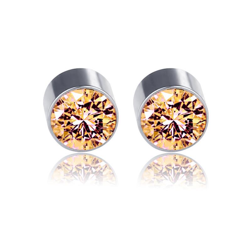 1 par kvinder mænd stærk magnetisk jern øreløse ingen piercing ørestikker rhinestone rustfrit stål magnet øreringe: Champagne