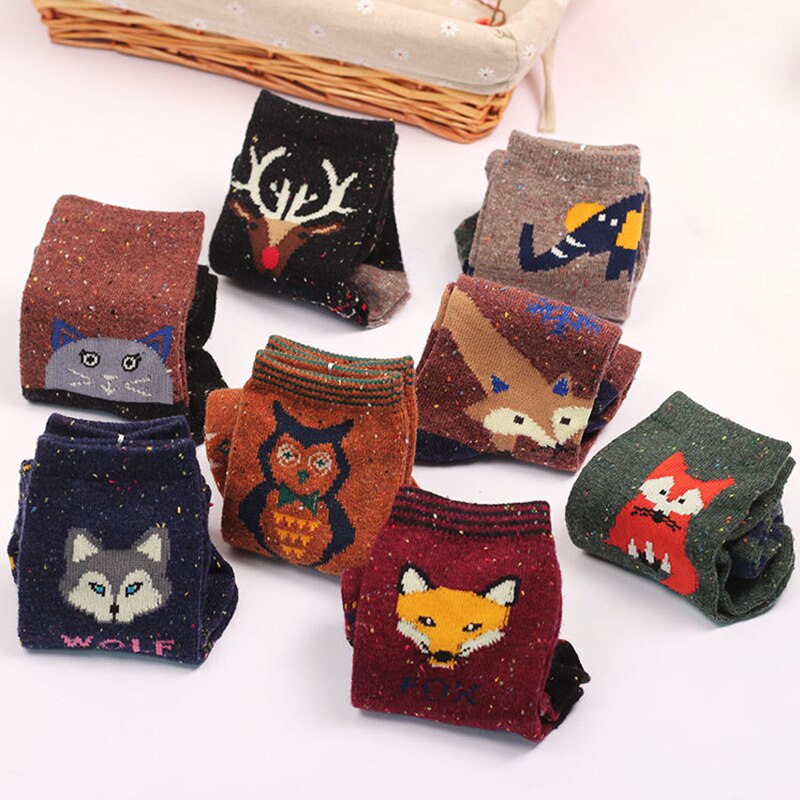 Spring winter thick wool cotton sport socks women yoga ski skateboarding socks Harajuku animal wolf Christmas sock female