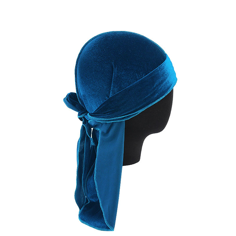 Unisex Velvet Durags Bandana Turban Hat Men Women Breathable Warm Long Tail Doo Rag Durags Pirate Hat Hip Hop Headband: SKY BLUE