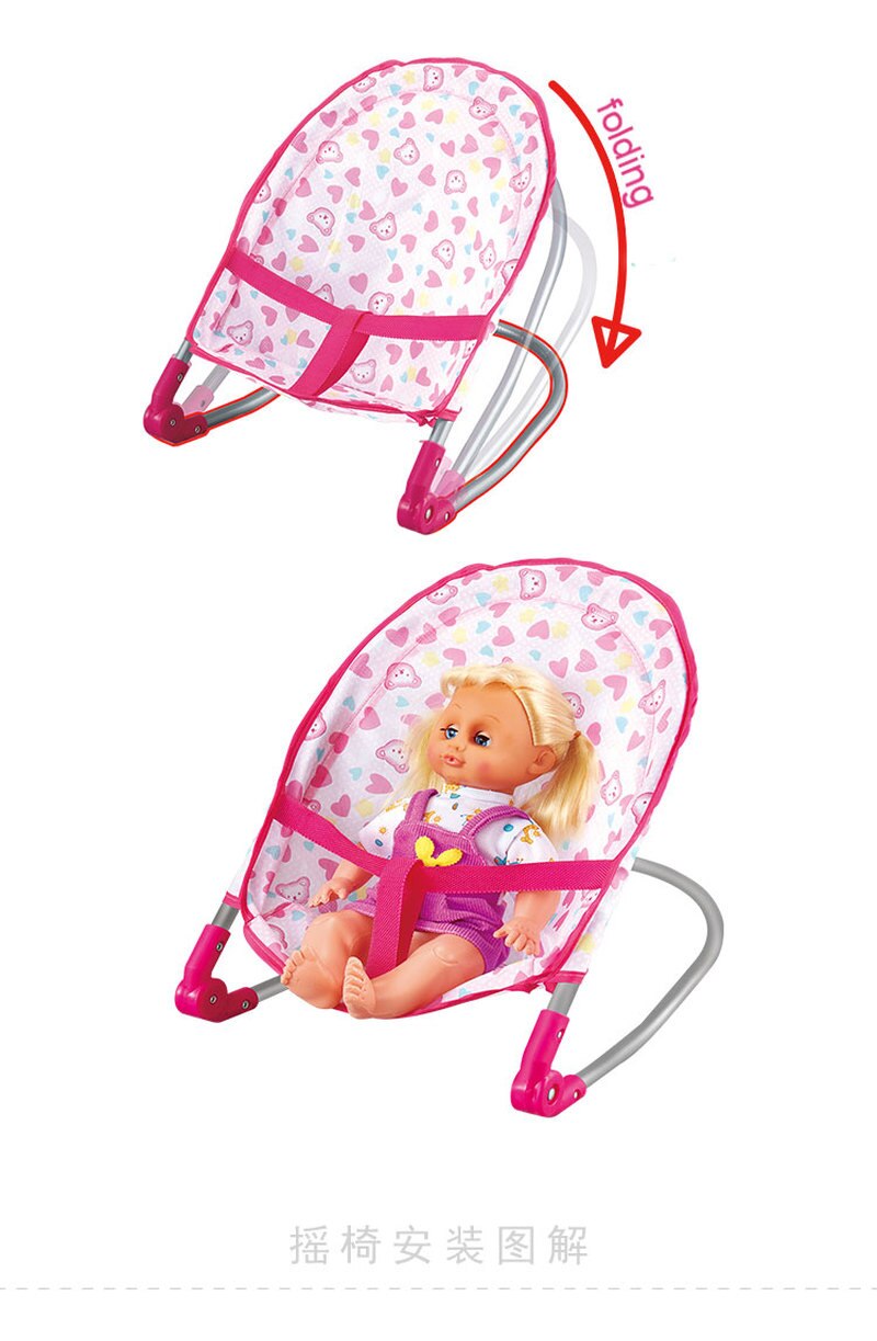 4 in 1 baby barnmöbler leksaksuppsättning docka gungbarnsäng barnstol barnvagn 4 in 1 låda dockhus tillbehör låtsas lek leksak