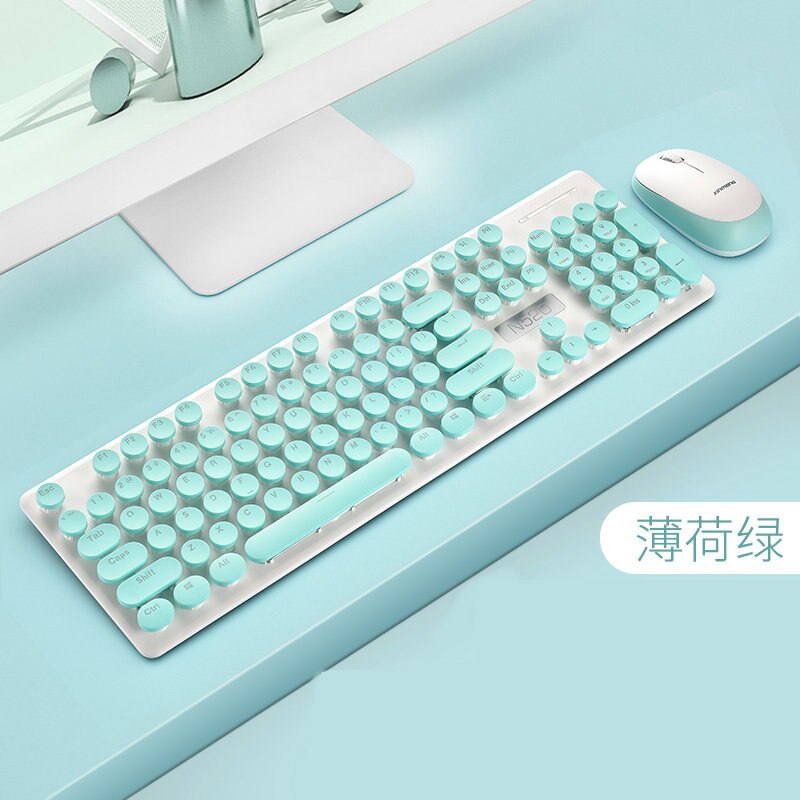 Technology N520 Punk Machinery Handfeel Wireless Keyboard and Mouse Set Office Wireless Mouse Keyboard Set: Mint Green Wireless Set