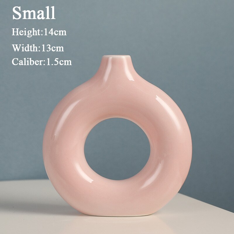 Jarrón de cerámica hueco Circular nórdico, maceta de donas, accesorios de decoración del hogar, oficina, escritorio, sala de estar, de decoración Interior: Style D S