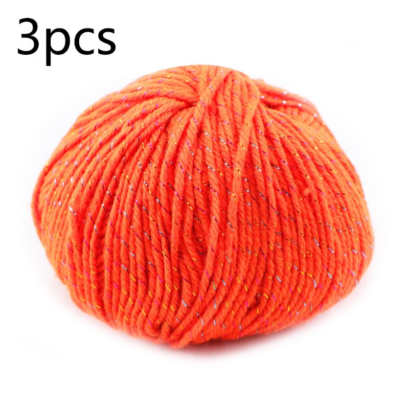3 Roll 2 Strand Medium Thick Acrylic Fiber Hand Knitting Yarn Colorful Shiny Metallic Crochet Wool Thread for DIY Scarf