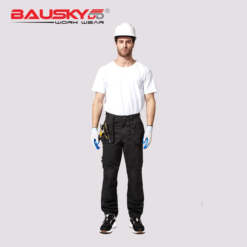 Carpenter Work pants With Knee Pads Working clothes Trousers Tool pockets Black Men's Workpants Workwear