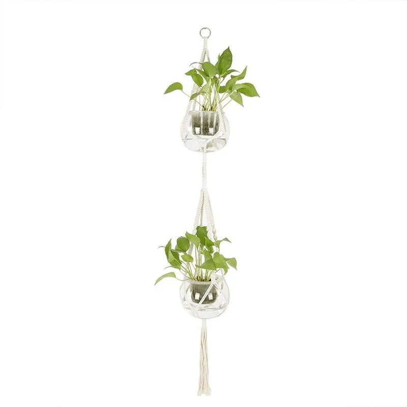 Macrame vægophæng planteophæng planteophæng håndstrikning naturlig snor planteophæng kurv planteholder