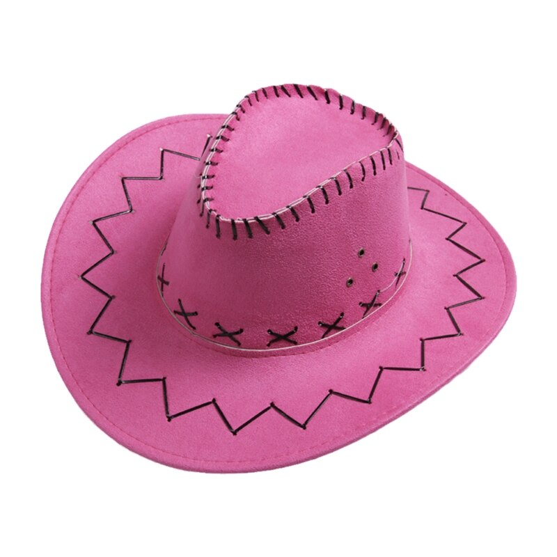 Vintage Western Cowboy Hat Suede Fabric Basin Hat Wide Brim Jazz Hat Outdoor Sun Protection for Hiking Camping Riding: Adult rose red