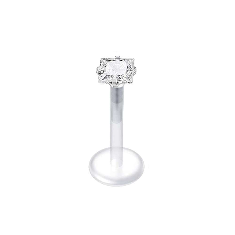 Pendientes de tuerca sin rosca para cartílago Tragus, Piercing de oreja, lóbulo, labio, Labret, 16G: Blanco / PLATEADO