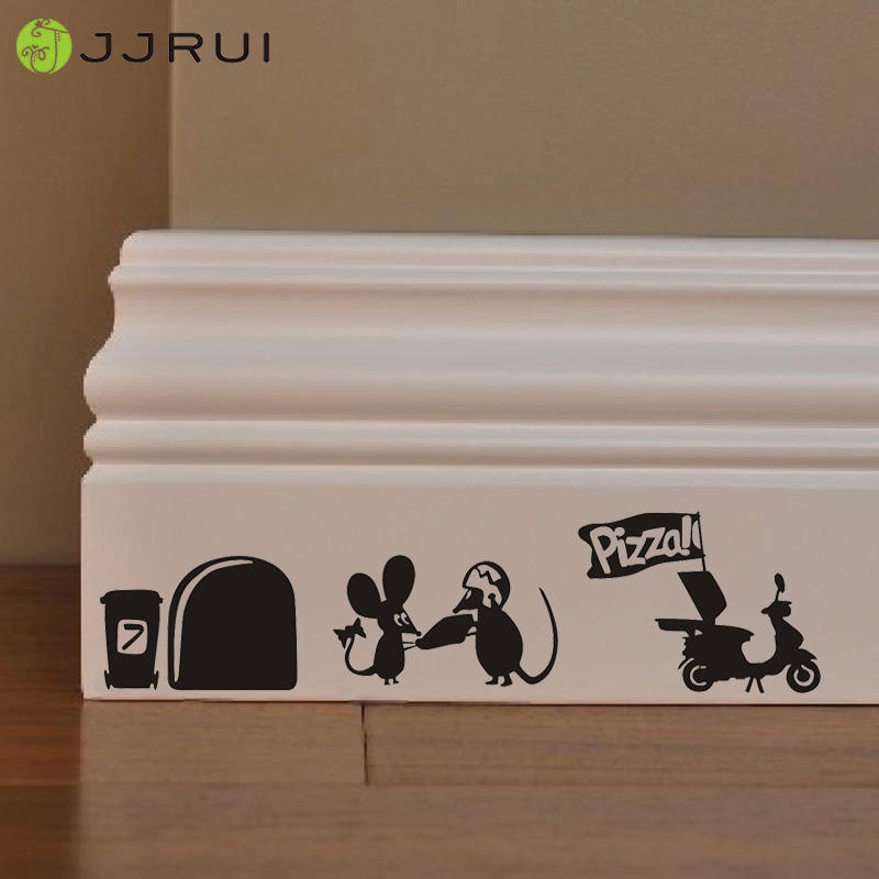Jjrui schattige muis pizza man liefdeshart grappige huis plint muurkunst sticker vinyl stickers