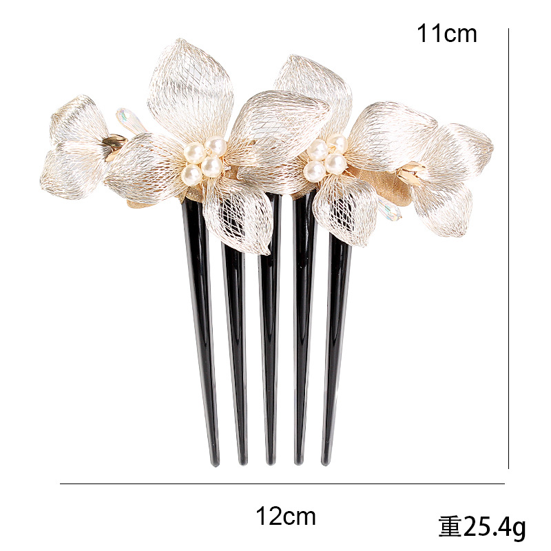 Koperen Draden Tiara Bruiloft Kroon Bloem Bruids Haar Stuk Kam Handgemaakte Vrouwen Prom Haarband Accessoires: Puur Goud Kleur