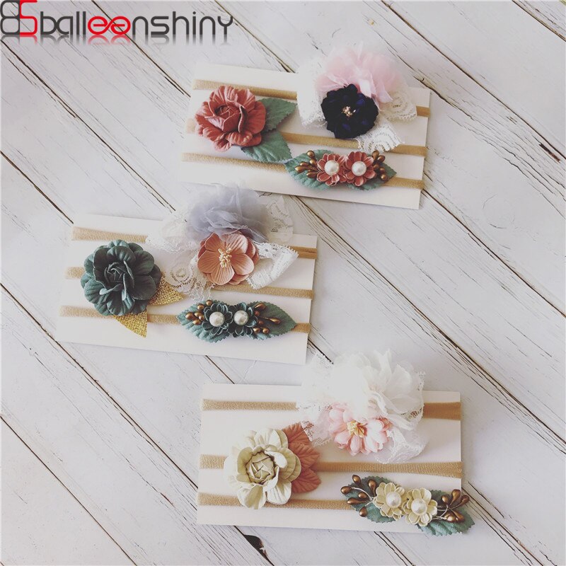 BalleenShiny-Conjunto de 3 unidades de diadema para bebé, cinta para la cabeza de encaje de princesas dulces, diadema de flores para niño, accesorios para la cabeza de PhotoPro