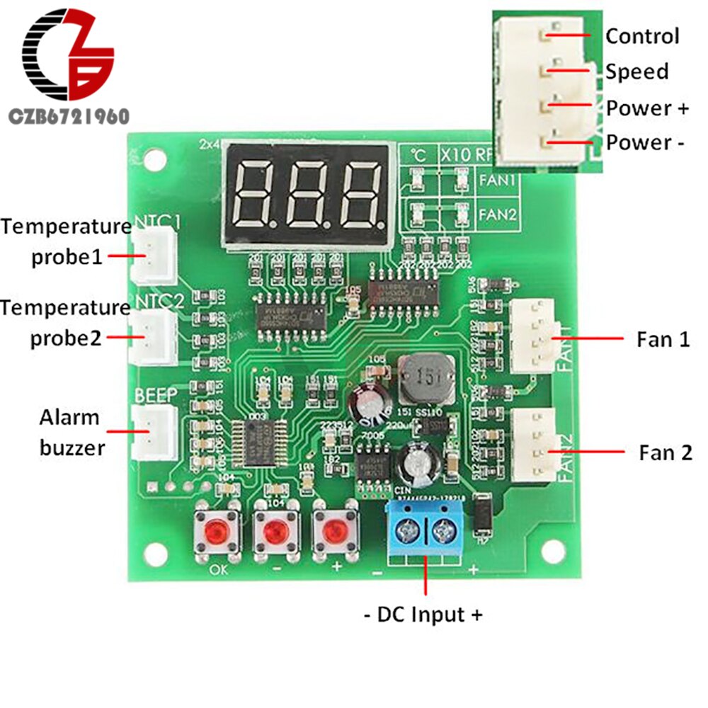 2 Ch Pwm Dc Motor Temperatuur Speed Controller Regulator Led Licht Fan Thermische Warmte Speed Control Met Koellichaam 4 draden