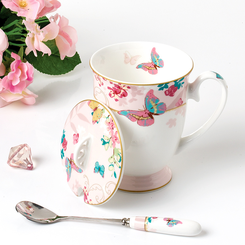 Ceramic Plate Set Glazes Party Flora Tableware Set Porcelain Breakfast Dessert Plates Dishes Noodle Bowl Coffee Cup Home Decor: Cup spoon