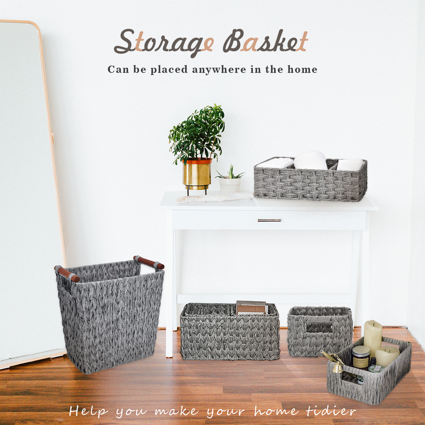 Slaapkamer Organiseren Woonkamer Decor Rieten Mand Speelgoed Bin Opslag Lade Rustieke Stijl Hand Geweven Rieten Mand Met Houten Handgrepen