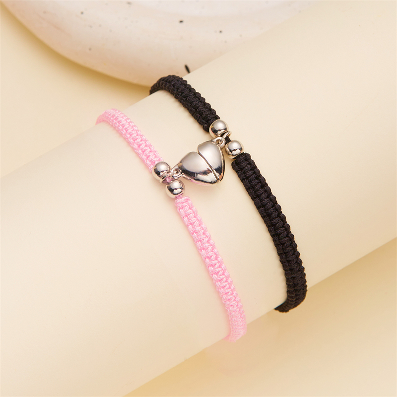 Pulsera con imán de corazón hecha a mano para mujeres y hombres, pulsera trenzada ajustable a la para parejas, conjuntos de joyería de amistad Bestie para amantes
