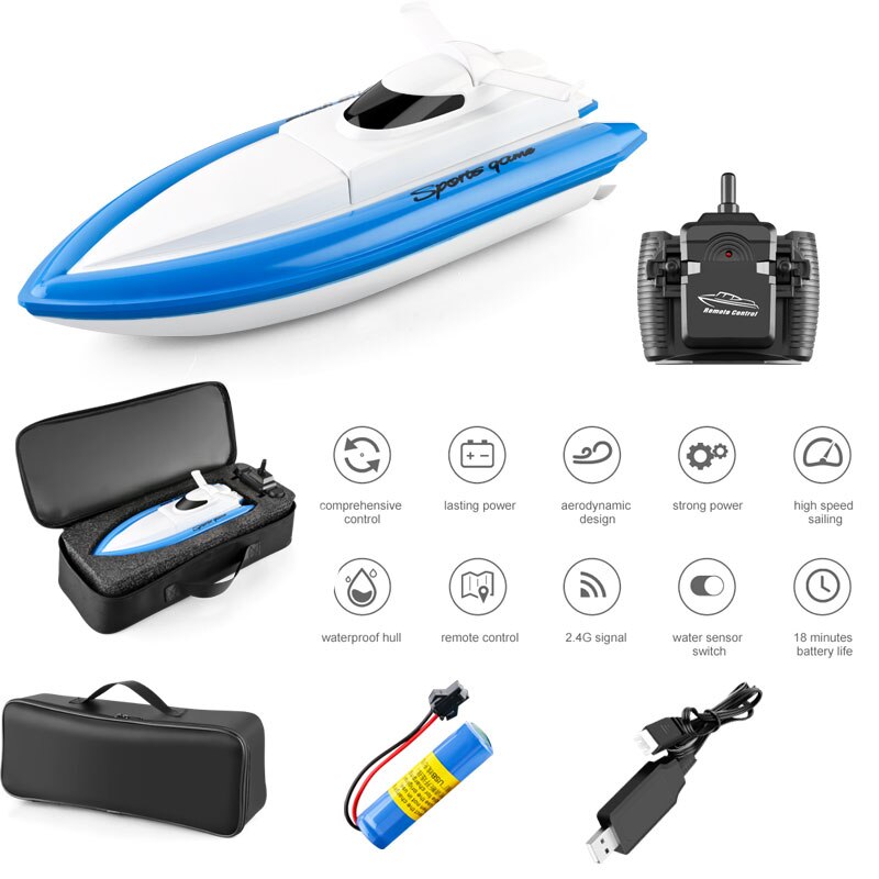 upgrade 2.4GHZ RC Boat 4CH 20Km/h Remote Control Boat High Speed Yacht 80-100M Remote Control Distance for children: Blue 1 Battery