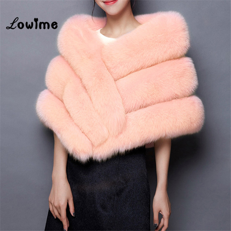 Multi Farbe Auf Lagerbier Bolero Frauen Faux Fell Hochzeit Jacke Günstige Pelz Schal Braut zucken Kap Mariage Winter Braut Mantel Neue