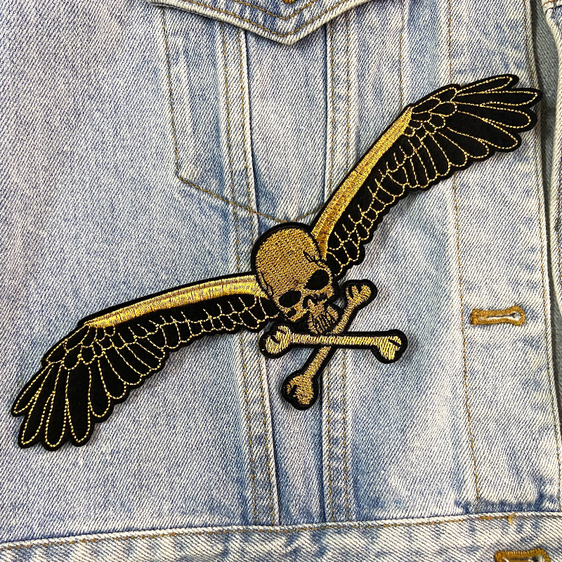 Parches de motociclista Punk para ropa, parches bordados con alas de calavera para ropa, pantalones vaqueros, chaqueta, apliques, insignias de parche para motocicleta