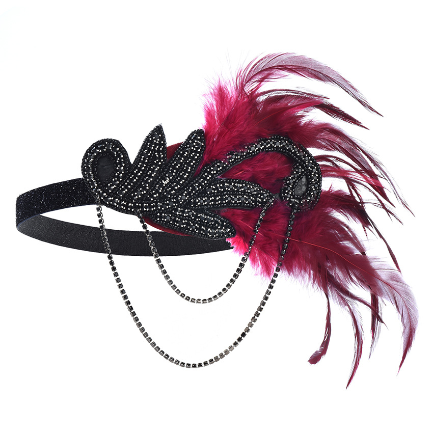 Accesorios de vestido Flapper de los años 20, accesorios de Retro, diadema de GATSBY CHARLESTON, banda de plumas para boda, banda de niña Flapper, 1 Uds.: Gris