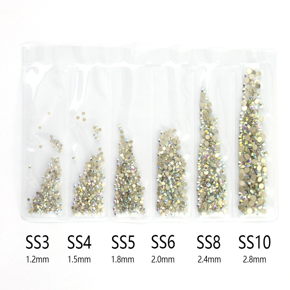1440PCS Multi Size Glas Rhinestones AB Kleuren Platte-back SS3-SS10 Crystal Strass 3D Charmes Set DIY Manicure Nail art Decoraties