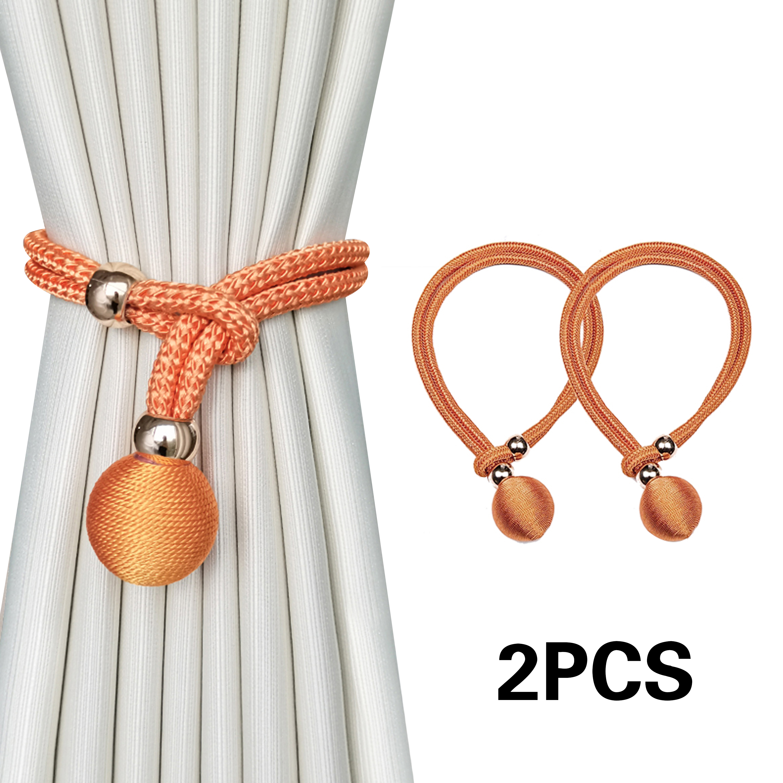 Bridas para cortinas de bolas francesas de lujo ajustables, duraderas, fáciles de instalar, sin necesidad de perforación, para dormitorio y sala de estar, 2 uds.: naranja
