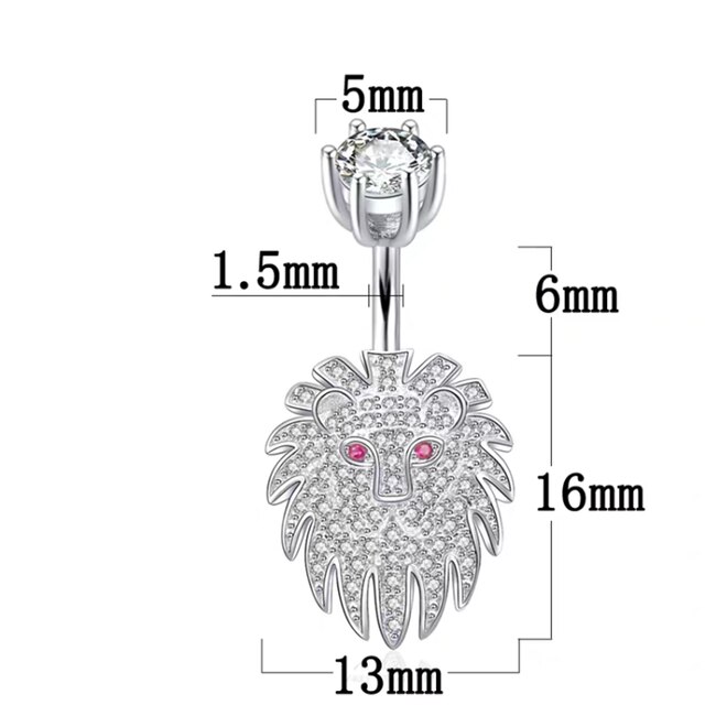 925 Sterling Zilver Leeuwenkop Navel Piercing Navel Ringen Hypoallergeen Body Sieraden Vrouwen Mannen Dansen: Rod length 6 mm