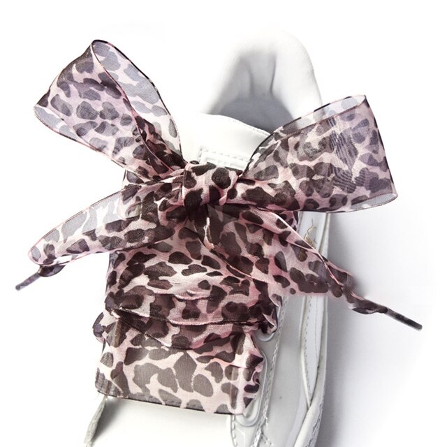 1 Paar 110Cm Luipaard Kant Schoenveters Organza Lint Veters Sportschoenen Sneakers Flat Schoenveters Casual: Pink