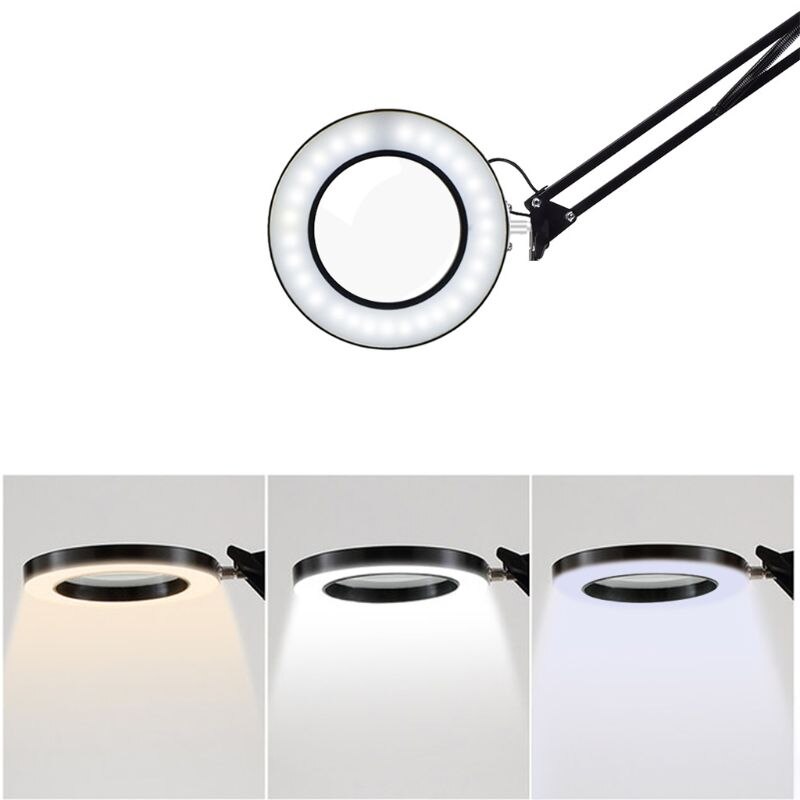 Suurennuslasi led -lamppu, säädettävä 5x suurennuslasin pöytävalaisin, jossa on 3 väriä valaistu usb -suurennuslamppu pöydälle