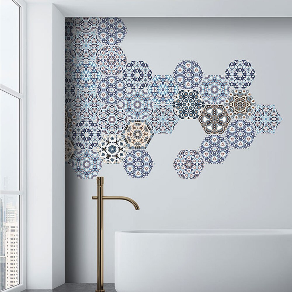 10 uds, calcomanía Hexagonal antideslizante para suelo, pegatinas impermeables para suelo de baño, azulejos autoadhesivos, decoración para sala de estar, papel tapiz