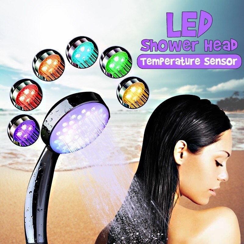 1Pc 7 Color Changing LED Handheld Shower Head Temperature Control Automatic Waterfall Showerhead Bathroom Sprinkler